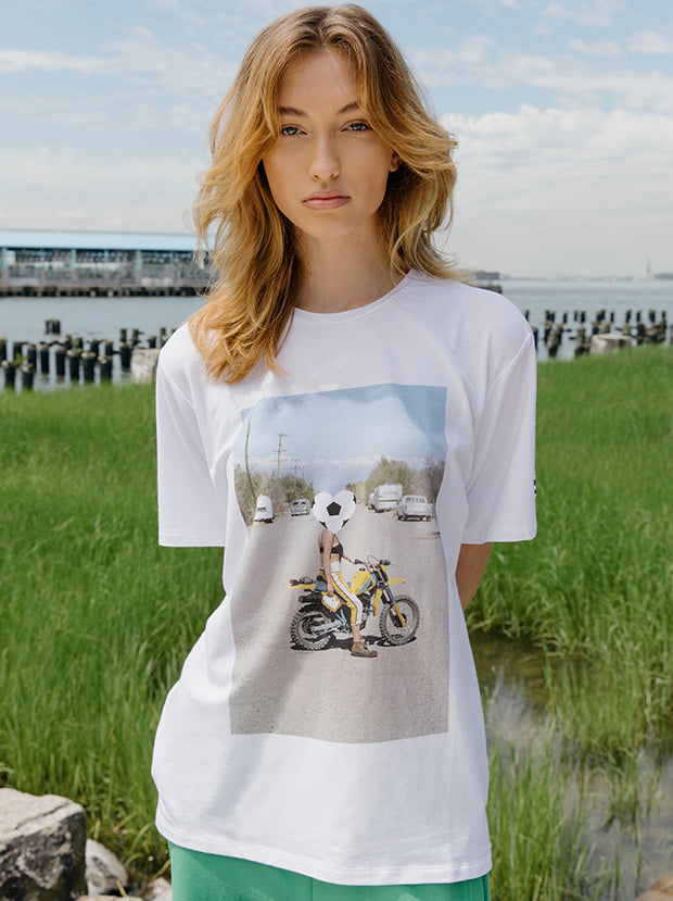 ABLE MADE Soccer Love "Biker" Tee. Certified organic cotton and TENCEL tshirt, made in the USA.