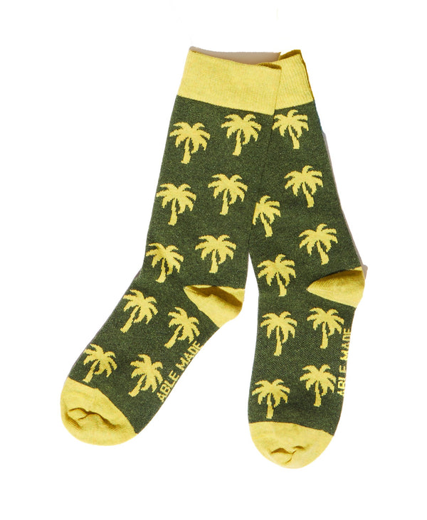 Able Made Palm Tree Upcycled Cotton Socks. Sustainable, made in the U.S.A.